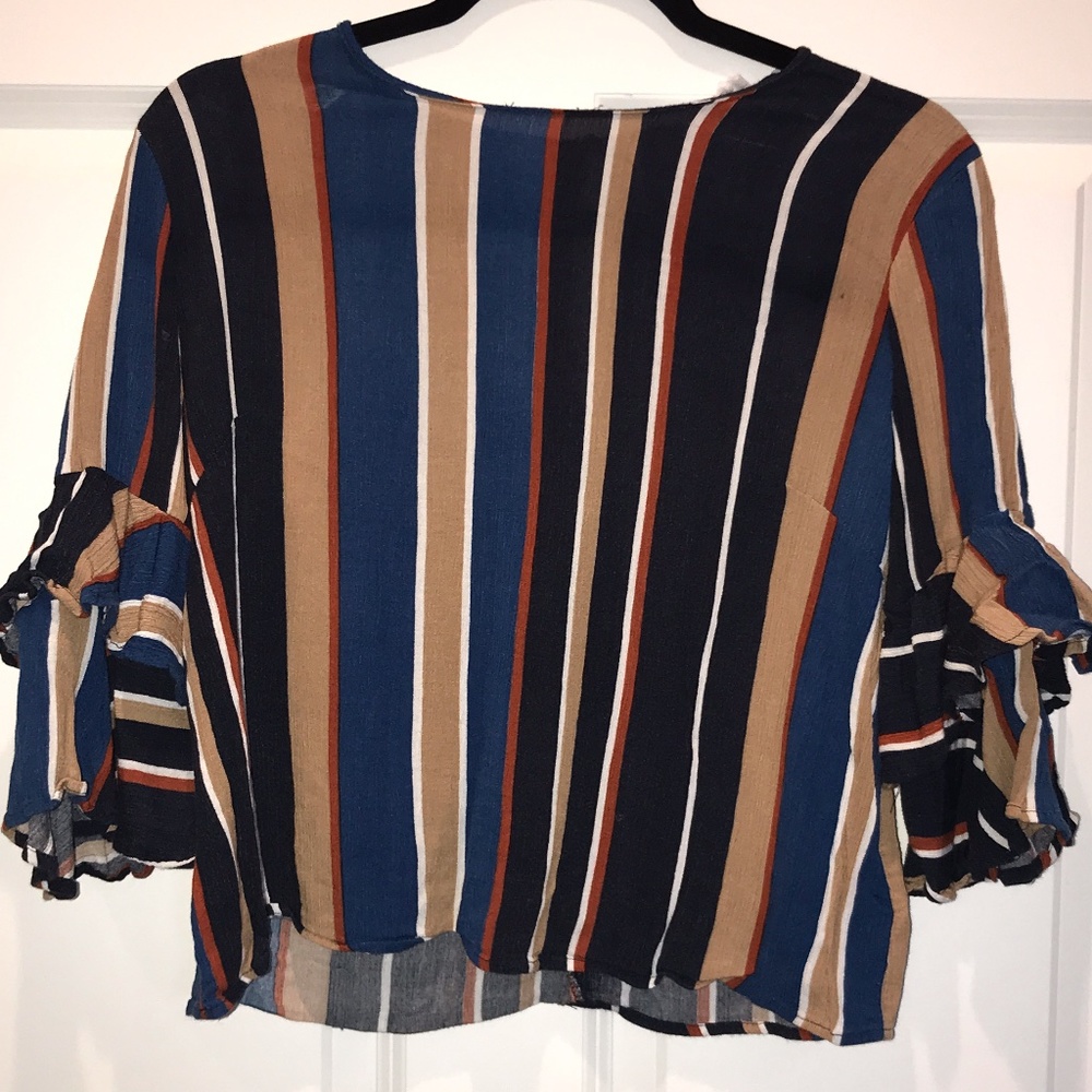 LUSH Striped Blouse | Ruffled Sleeves | 100% Rayon